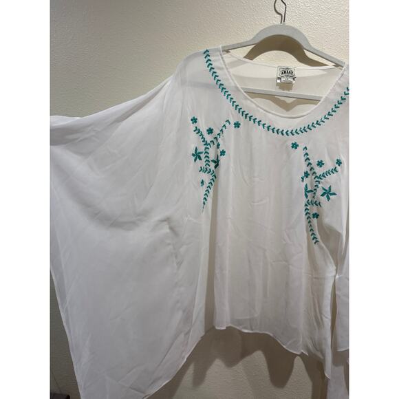 Ariat Women's White Sheer Kimono Overlay Blouse size large boho - Picture 2 of 6